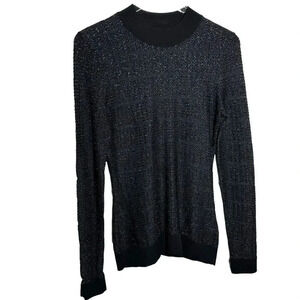 Roland Mouret metallic black knit semi-sheer sweater top womens size Medium